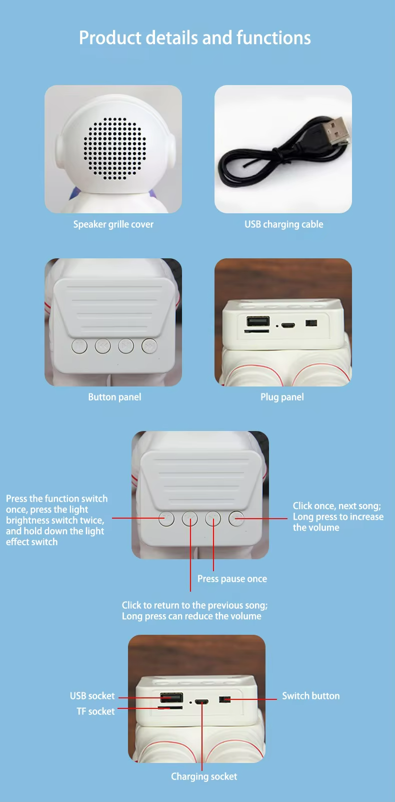 Astronaut 2in1 Moon Lamp with Bluetooth Speaker